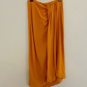 Orange flowy midi wrap skirt
